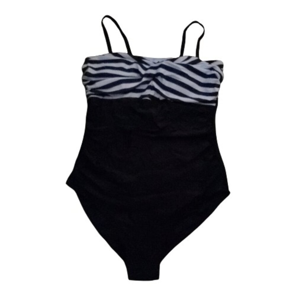 Smismivo Black & White Striped One Piece Swimsuit Size L Removable Straps